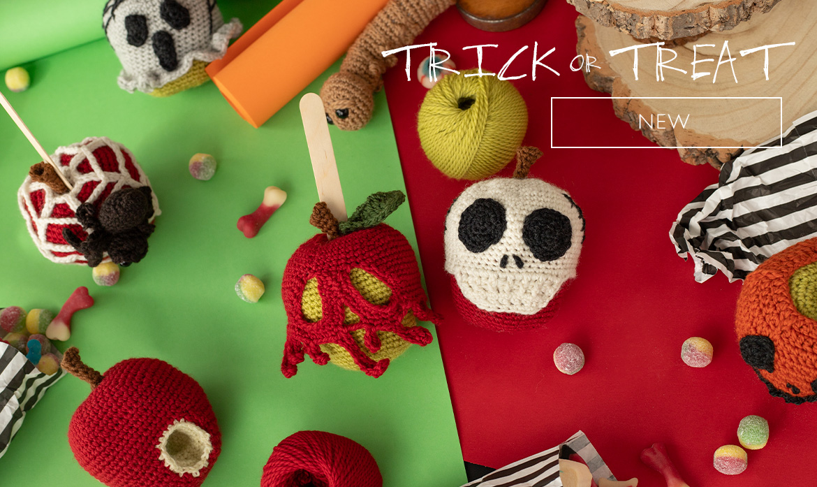 Trick or Treat crochet kits pattern toffee candy apples toft